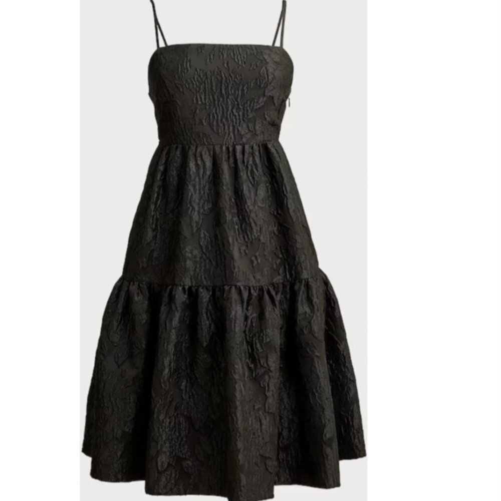 ✨ J.Crew Factory Jacquard Tiered A-Line Dress – Black‎ Textured Elegance ✨